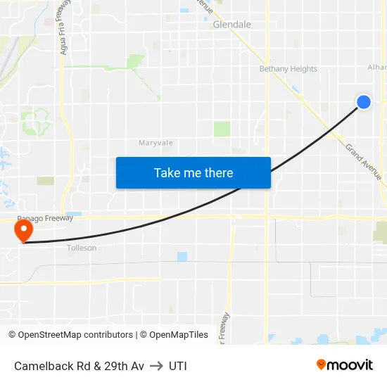 Camelback Rd & 29th Av to UTI map