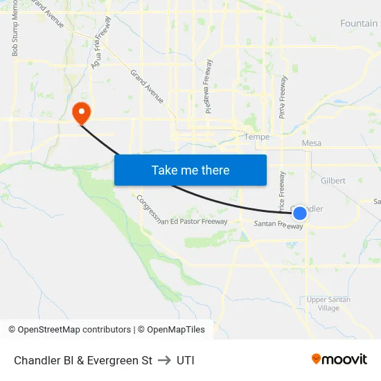 Chandler Bl & Evergreen St to UTI map