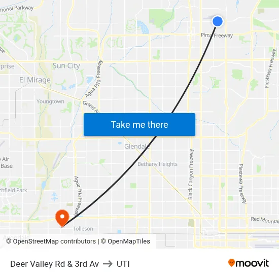 Deer Valley Rd & 3rd Av to UTI map