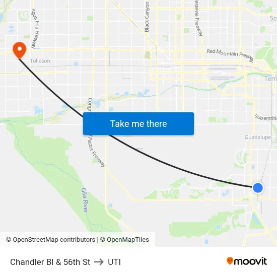 Chandler Bl & 56th St to UTI map