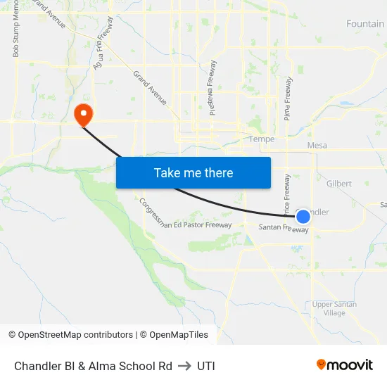 Chandler Bl & Alma School Rd to UTI map