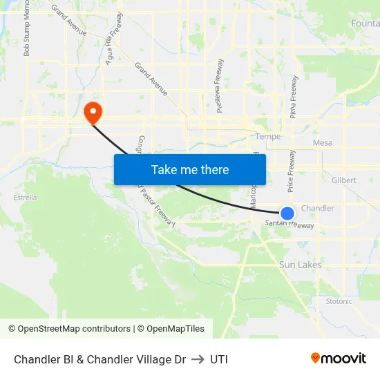 Chandler Bl & Chandler Village Dr to UTI map