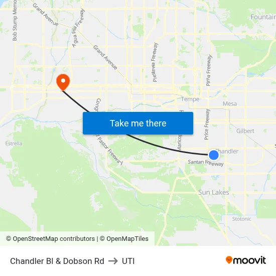 Chandler Bl & Dobson Rd to UTI map