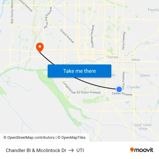 Chandler Bl & Mcclintock Dr to UTI map