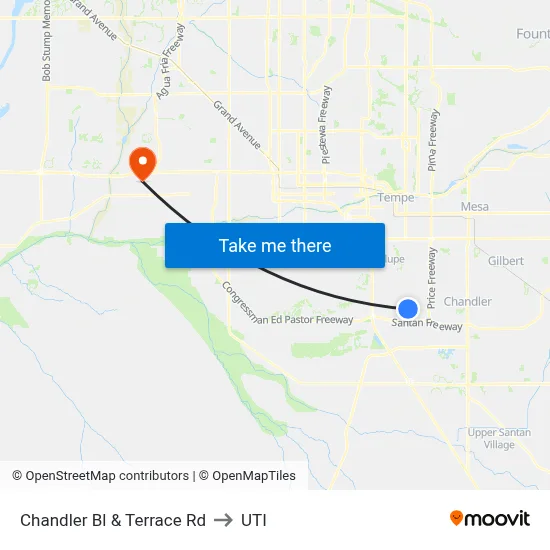 Chandler Bl & Terrace Rd to UTI map