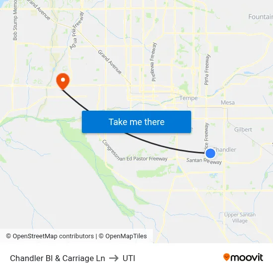 Chandler Bl & Carriage Ln to UTI map