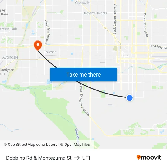 Dobbins Rd & Montezuma St to UTI map