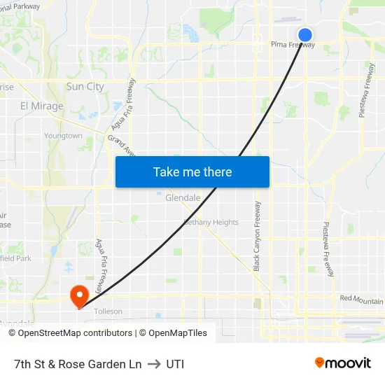 7th St & Rose Garden Ln to UTI map