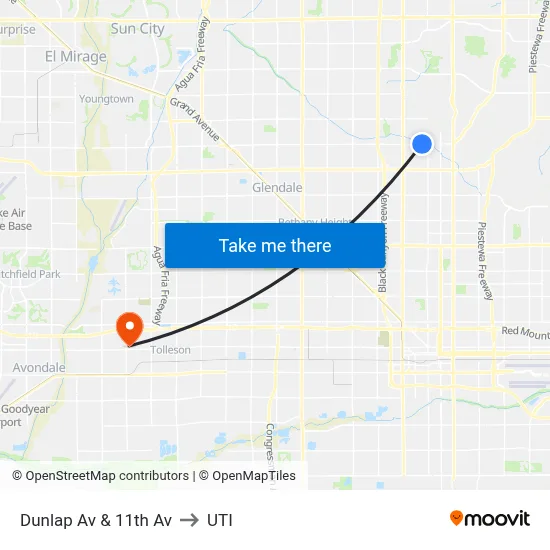 Dunlap Av & 11th Av to UTI map