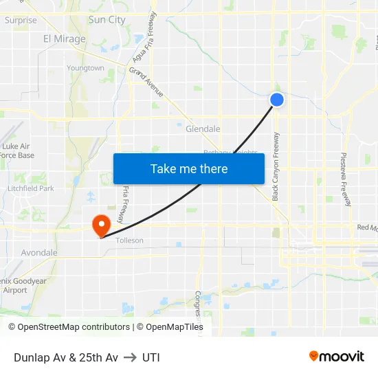 Dunlap Av & 25th Av to UTI map