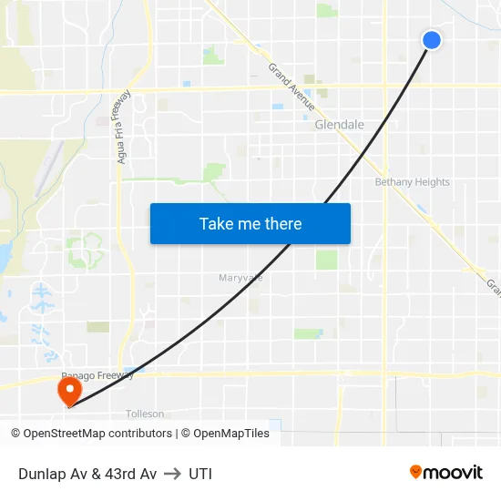 Dunlap Av & 43rd Av to UTI map