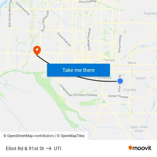 Elliot Rd & 91st St to UTI map