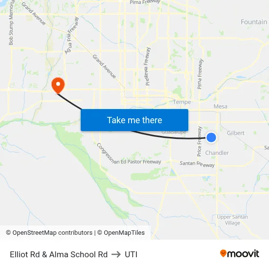 Elliot Rd & Alma School Rd to UTI map