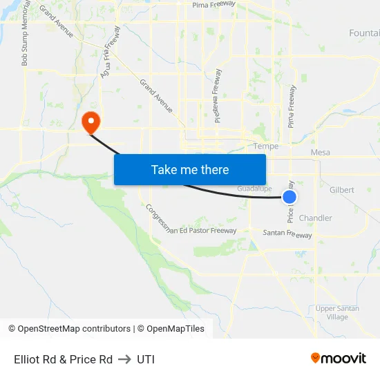 Elliot Rd & Price Rd to UTI map
