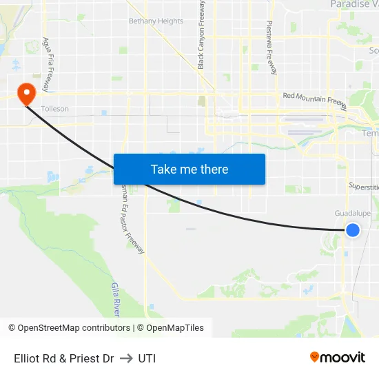 Elliot Rd & Priest Dr to UTI map