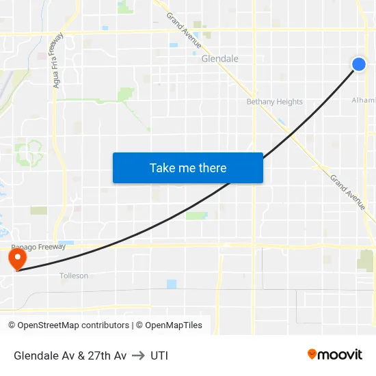 Glendale Av & 27th Av to UTI map