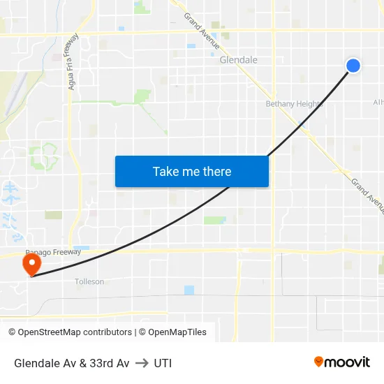 Glendale Av & 33rd Av to UTI map