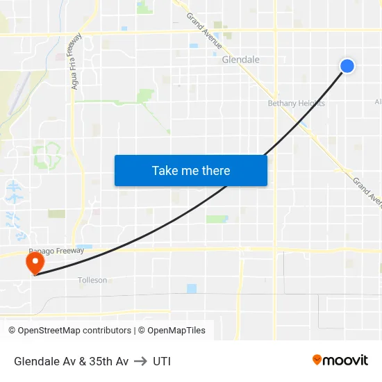 Glendale Av & 35th Av to UTI map