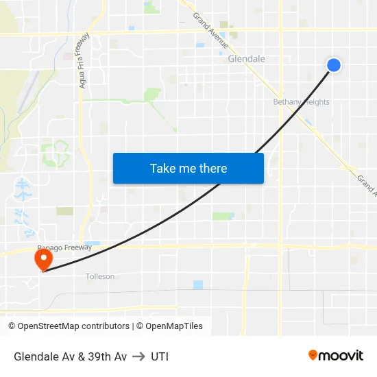 Glendale Av & 39th Av to UTI map