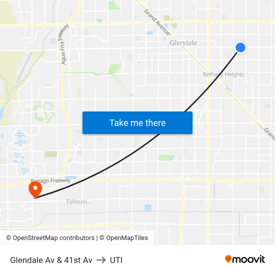 Glendale Av & 41st Av to UTI map
