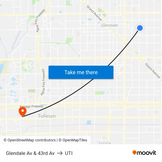 Glendale Av & 43rd Av to UTI map
