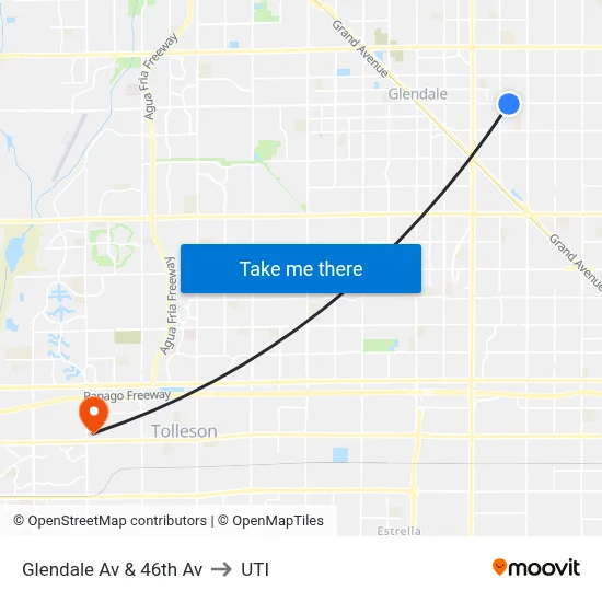 Glendale Av & 46th Av to UTI map