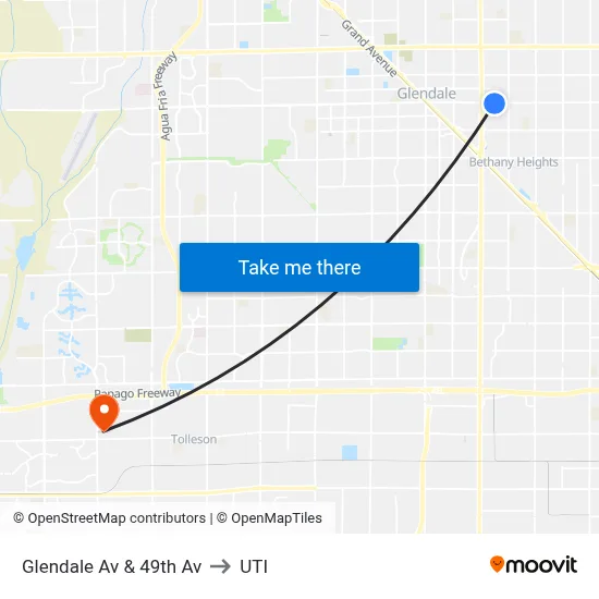 Glendale Av & 49th Av to UTI map