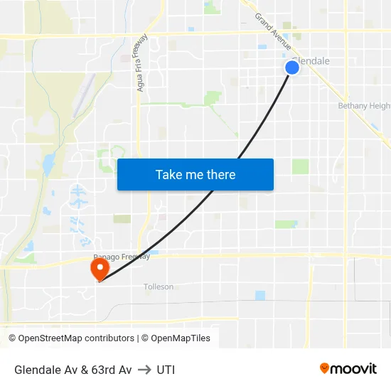 Glendale Av & 63rd Av to UTI map