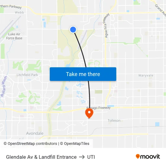 Glendale Av & Landfill Entrance to UTI map