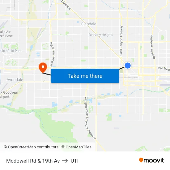 Mcdowell Rd & 19th Av to UTI map