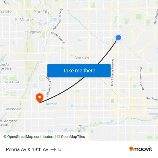 Peoria Av & 19th Av to UTI map
