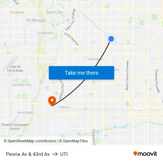 Peoria Av & 43rd Av to UTI map