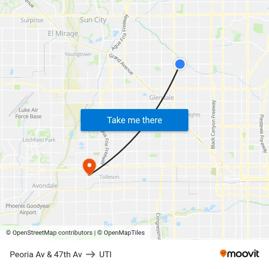 Peoria Av & 47th Av to UTI map