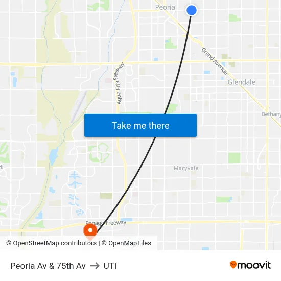 Peoria Av & 75th Av to UTI map