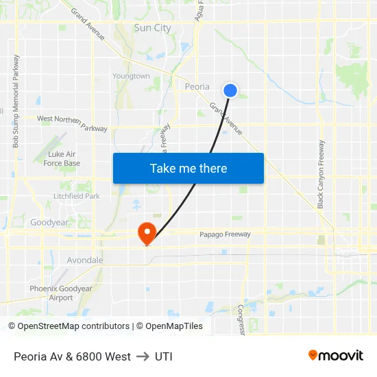 Peoria Av & 6800 West to UTI map