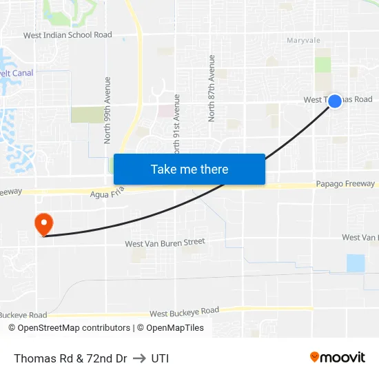 Thomas Rd & 72nd Dr to UTI map