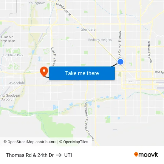 Thomas Rd & 24th Dr to UTI map