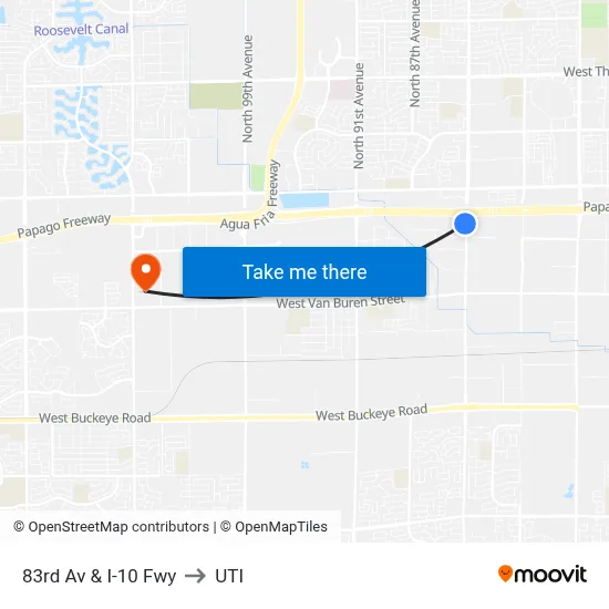 83rd Av & I-10 Fwy to UTI map