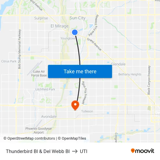 Thunderbird Bl & Del Webb Bl to UTI map