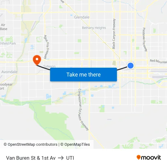 Van Buren St & 1st Av to UTI map