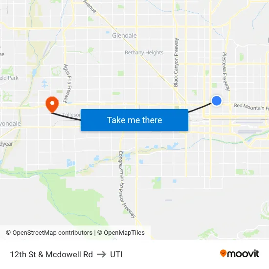 12th St & Mcdowell Rd to UTI map