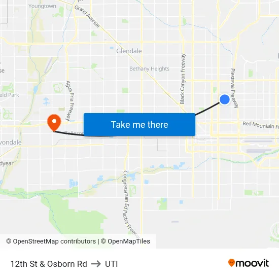 12th St & Osborn Rd to UTI map
