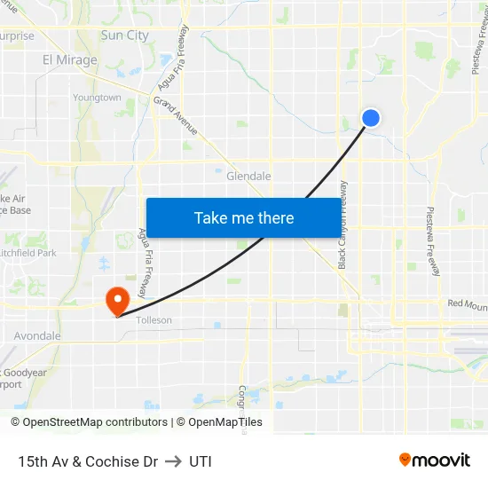 15th Av & Cochise Dr to UTI map