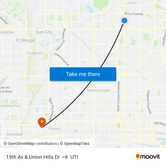 19th Av & Union Hills Dr to UTI map
