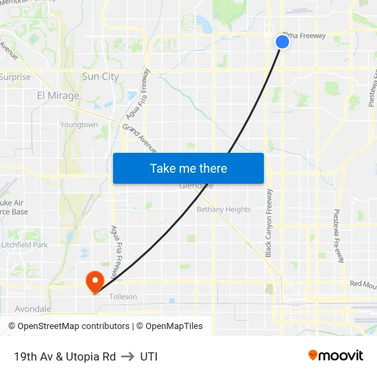 19th Av & Utopia Rd to UTI map
