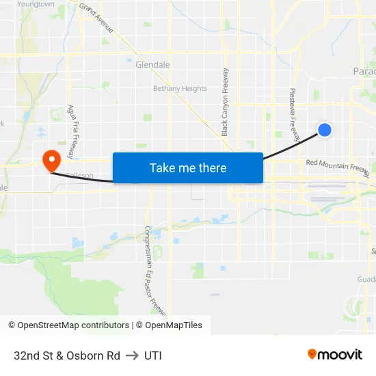32nd St & Osborn Rd to UTI map