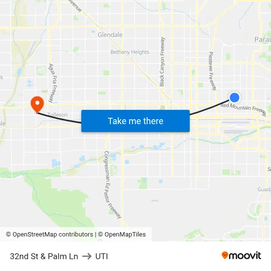 32nd St & Palm Ln to UTI map