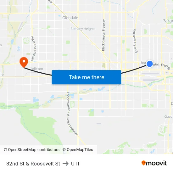 32nd St & Roosevelt St to UTI map