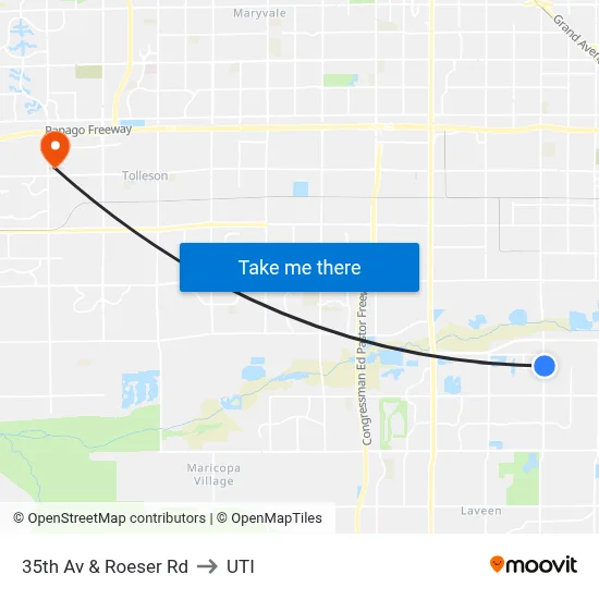 35th Av & Roeser Rd to UTI map
