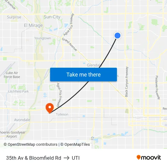 35th Av & Bloomfield Rd to UTI map
